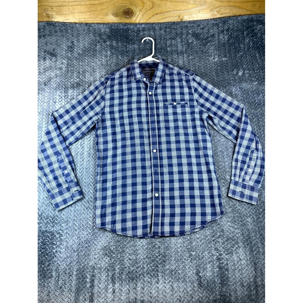American Rag Cie Shirt Mens Small Blue Gray Plaid Long Sleeve Classic Button Up